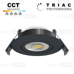 Įmontuojamas pritemdomas LED šviestuvas 6W (Antracito) CCT keičiama IP20/65 su jungtimi