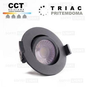 Įmontuojamas pritemdomas LED šviestuvas 6W (Antracito) CCT keičiama IP20/65 su jungtimi
