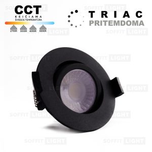 Įmontuojamas pritemdomas LED šviestuvas 6W (Juodas) CCT keičiama IP20/65 su jungtimi