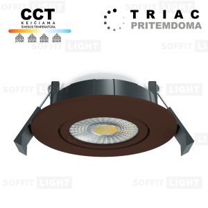 Įmontuojamas pritemdomas LED šviestuvas 6W (Tamsiai ruda) CCT keičiama IP20/65 su jungtimi