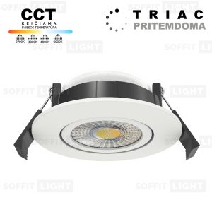 Įmontuojamas pritemdomas LED šviestuvas 6W (Baltas) CCT keičiama IP20/65 su jungtimi